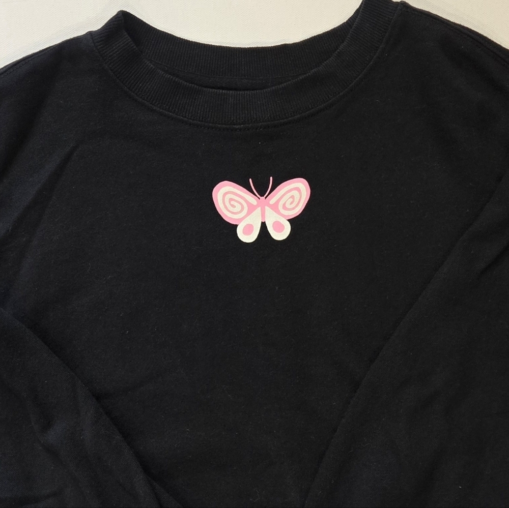 Old Navy Oversized Black Crew Neck with Butterfly Design Girls Size 10/12 - Picture 6 of 10